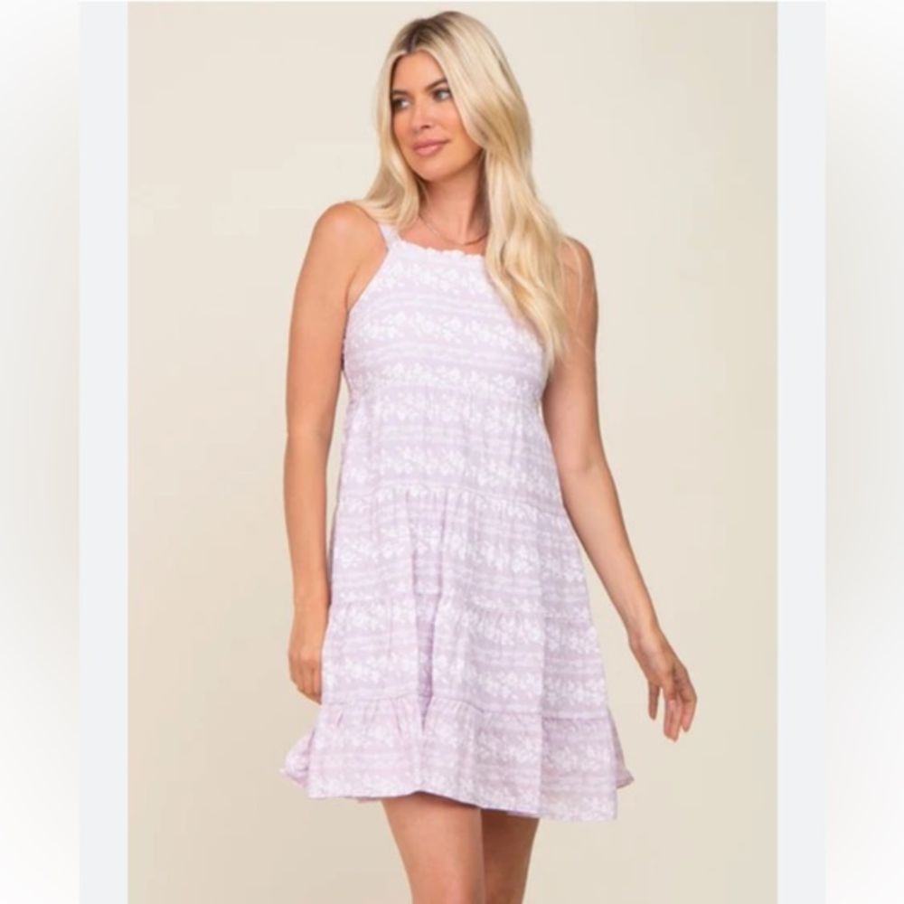 In Loom Lavender‎ Floral Square Neck Tiered Dress—Large